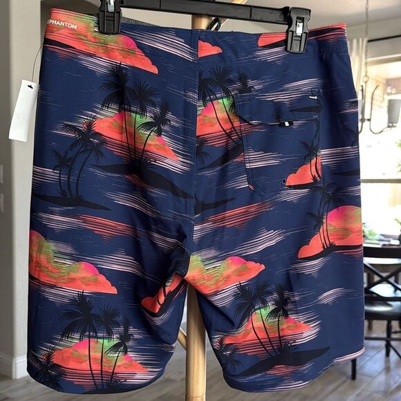 NWT Hurley Board Shorts Swim Phantom Quick Dry 4 Way Stretch Palm Tree Navy - Picture 10 of 11